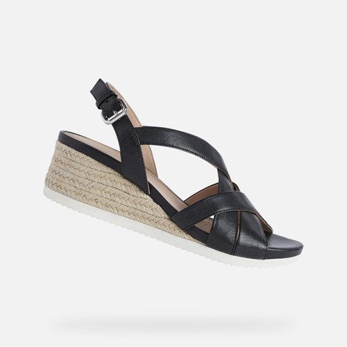 Geox Ischia Corda Keilabsatz Damen Schwarz | TOM-052963
