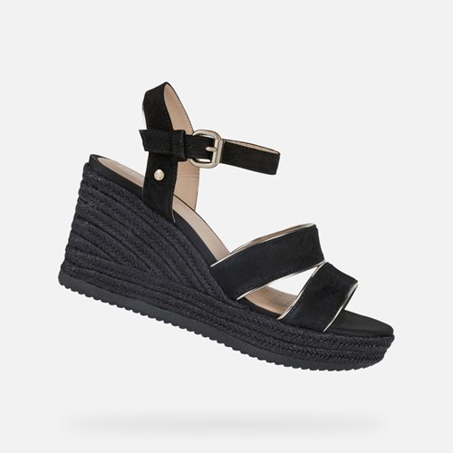 Geox Ponza Sandalen Damen Schwarz Gold | SFG-291403